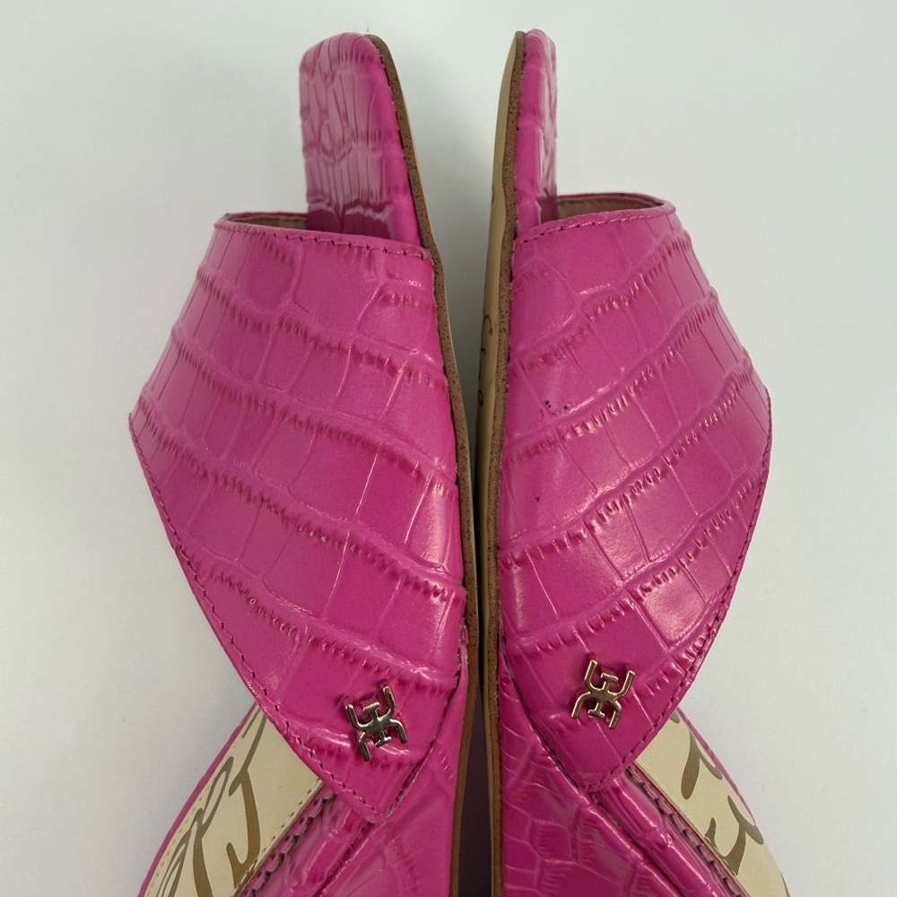 Sam Edelman Tesma Croc-Embossed Wedge Mules Hot -Pink Chic Statement Heels SZ-8 - Picture 10 of 17